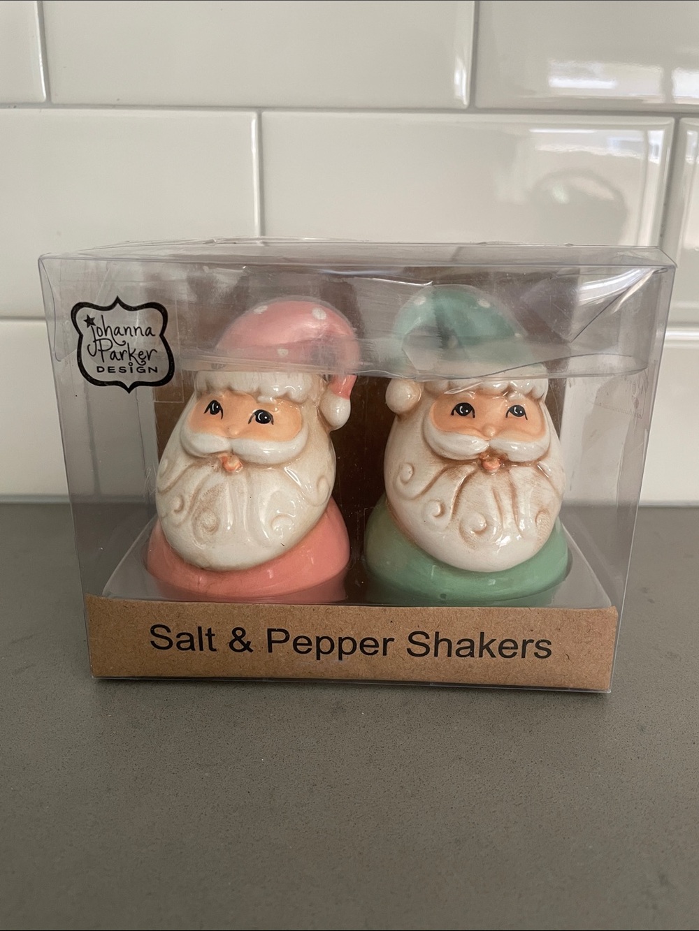 Johanna Parker Pink & Mint Santa Salt and Pepper Shakers